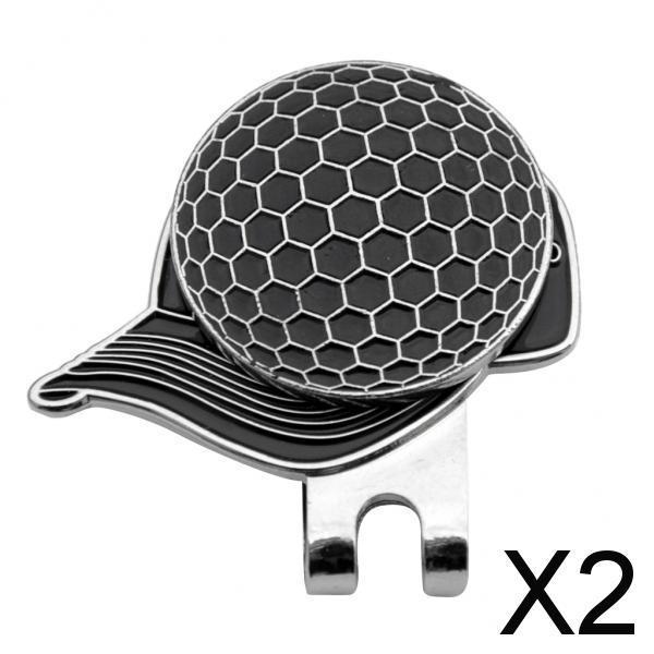 2xGolf Pattern Alloy Golf Hat Clip with Magnetic Ball Marker Black