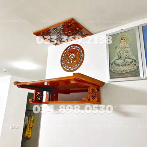 Bàn thờ treo gỗ sồi 69cm full bộ 3 món