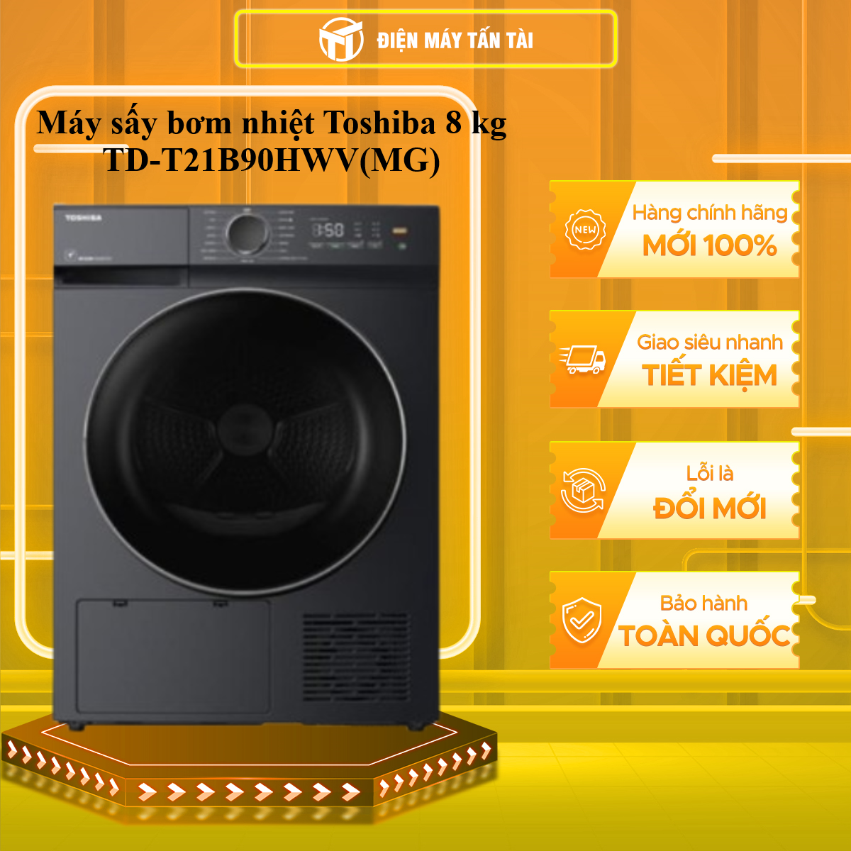 Máy sấy bơm nhiệt Toshiba 8 kg TD-T21B90HWV(MG) - HÀNG CHÍNH HÃNG - CHỈ GIAO HCM