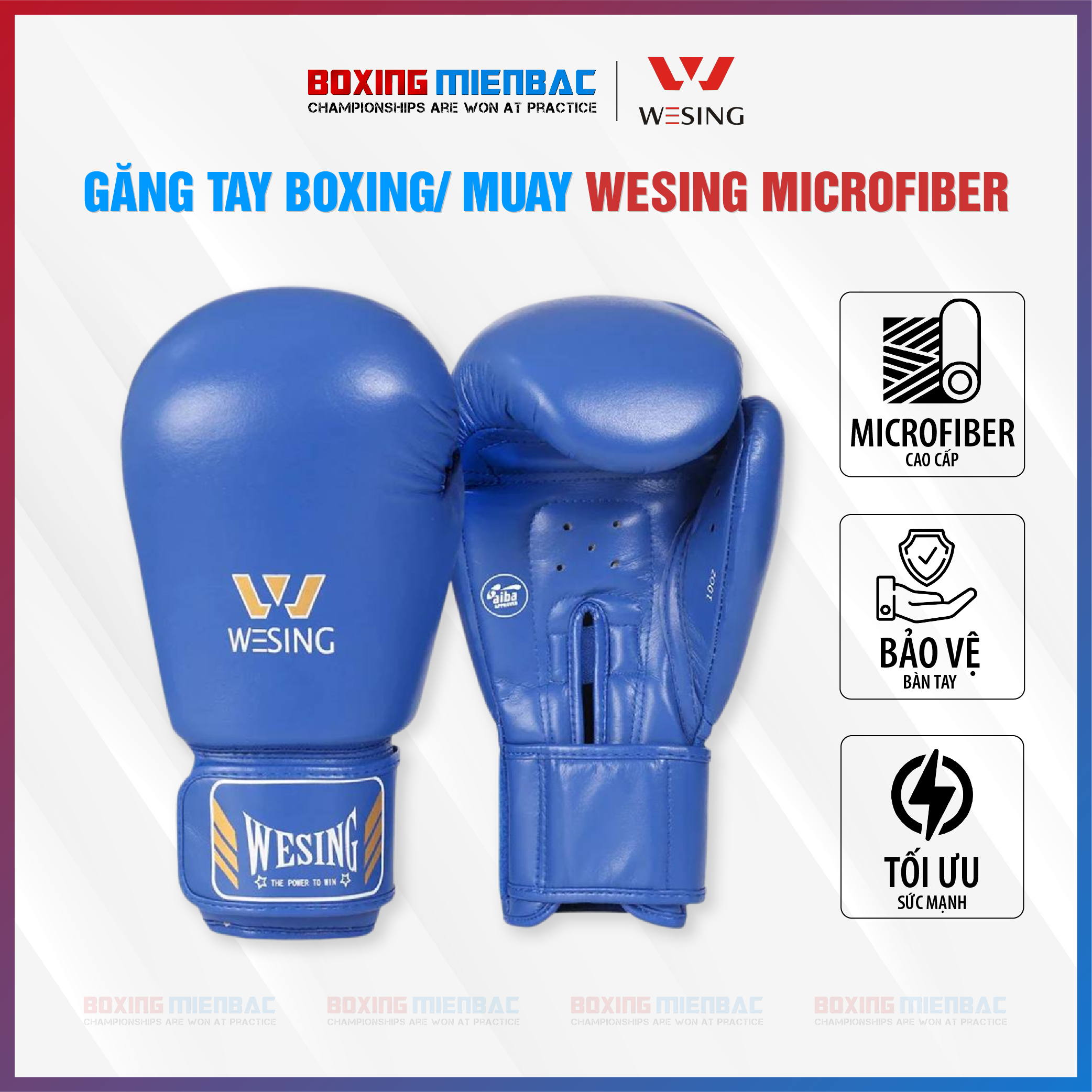 Găng Tay Wesing Microfiber Leather Xanh - Boxing/ MuayThai/ Kickboxing Training