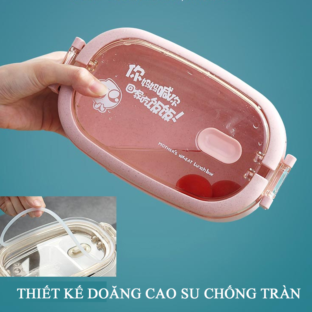 Hộp cơm lúa mạch 3 tầng kèm đũa thìa dĩa dung tích 2300ml kích thước 12 x 21 x 17cm sử dụng được với lò vi sóng nắp đậy khít chống tràn khóa bên hông chắc chắn thân thiện với môi trường