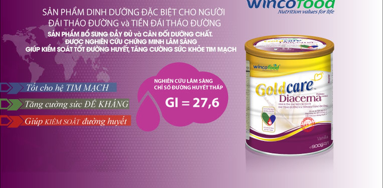 Sữa GOLDCARE DIACERNA 900g: dành cho người đái tháo đường và tiền đái tháo đường giúp ổn định đường huyết
