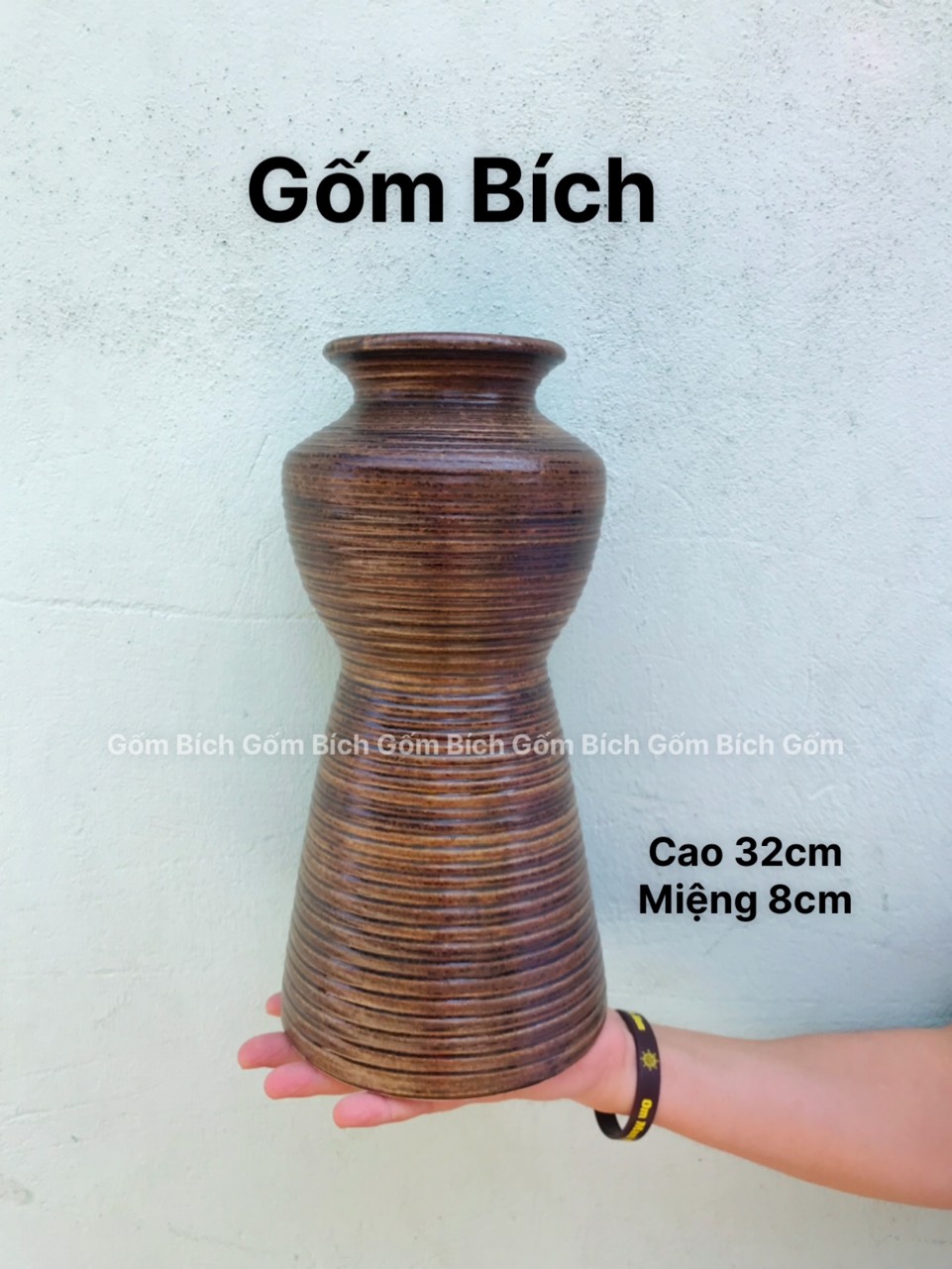 Bình Hoa Lọ Hoa Dáng Búp Bê Có Tai Men Mộc - Gốm Sứ Bát Tràng