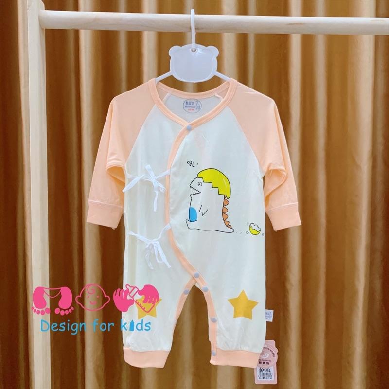 (Size 0-3m), (Size 3-6m) Bộ body dài tay không tất chân, dạng dây buộc, vải cotton mỏng mát cho bé (Link 2