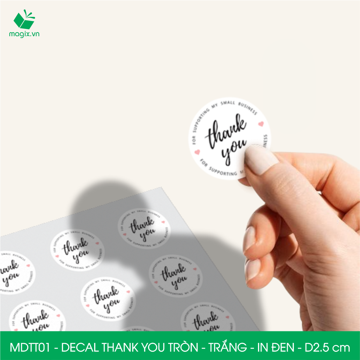 MDTT01 - D2.5cm - 500 Sticker Thank you, decal Thank you tròn dán hộp carton, tem cám ơn, nhãn dán cảm ơn trang trí gói hàng