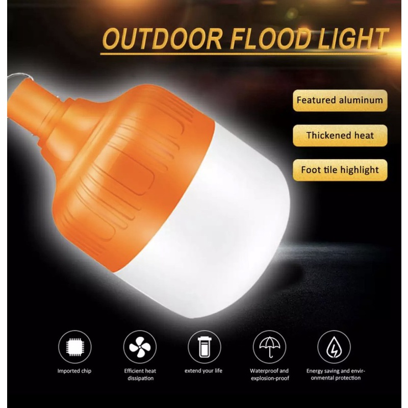 Bóng Đèn led tích điện 100w sạc dây USB có móc treo tiện dụng cho dã ngoại picnic mất điện hoặc bán hàng rong ngoài trời