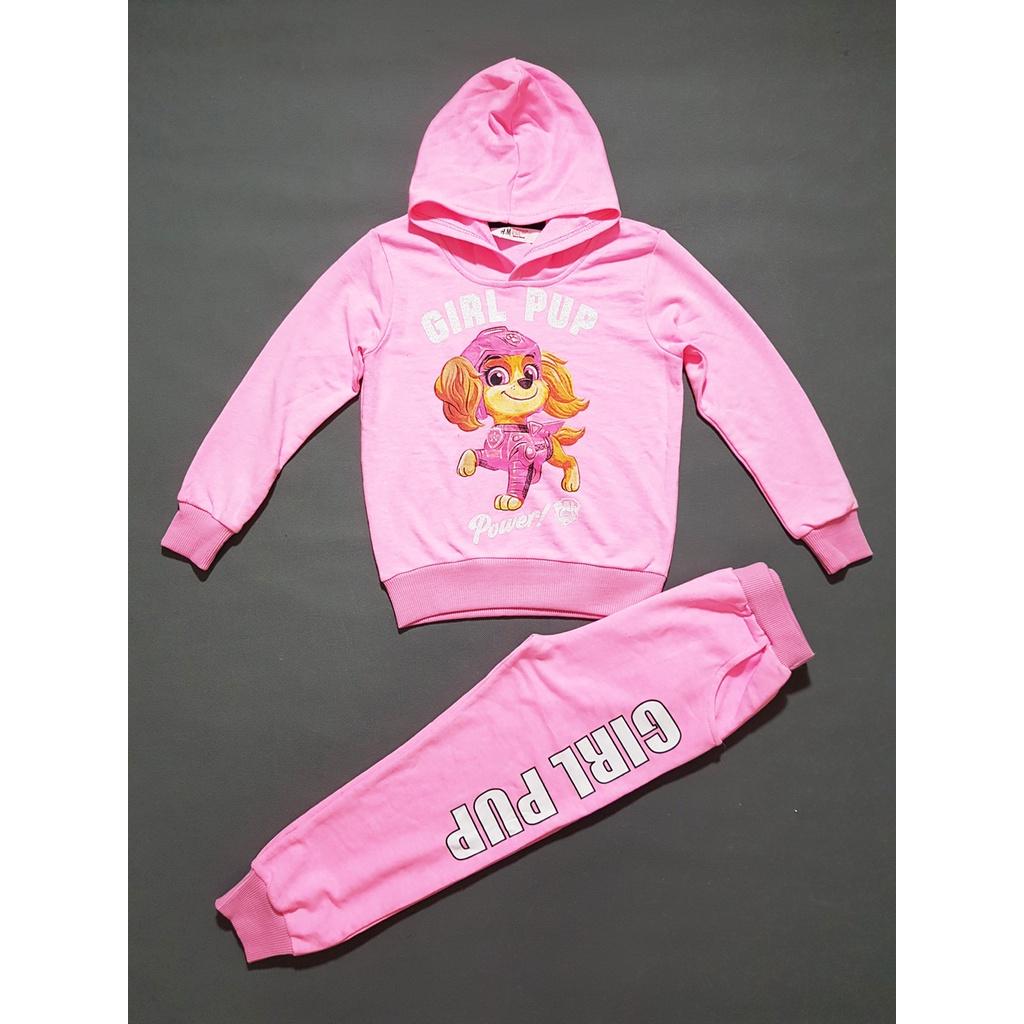 Bộ thun cotton da cá áo hoddie tay dài quần thể thao chó cứu hộ sky và mickey bé gái