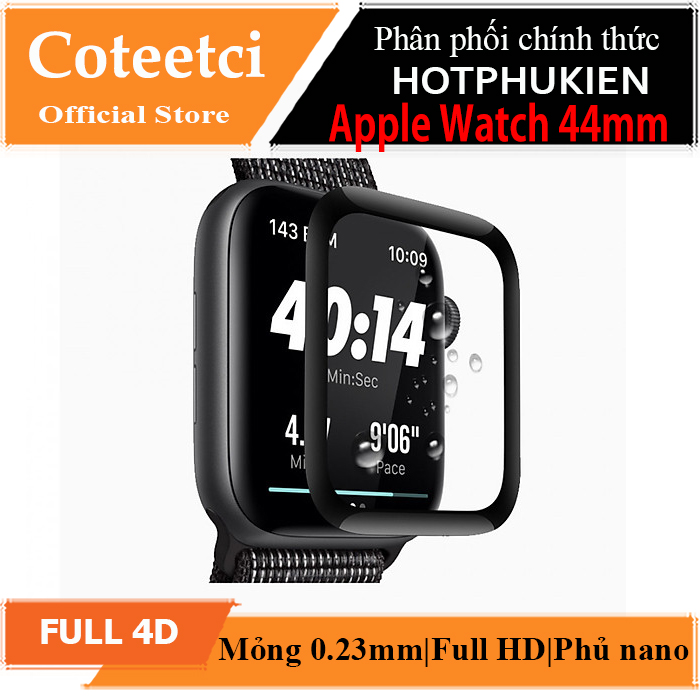 Miếng dán kính cường lực Full 4D cho Apple Watch 44mm hiệu Coteetci (Vát mỏng 2.5D, độ nét HD, phủ Nano) - Hàng chính hãng