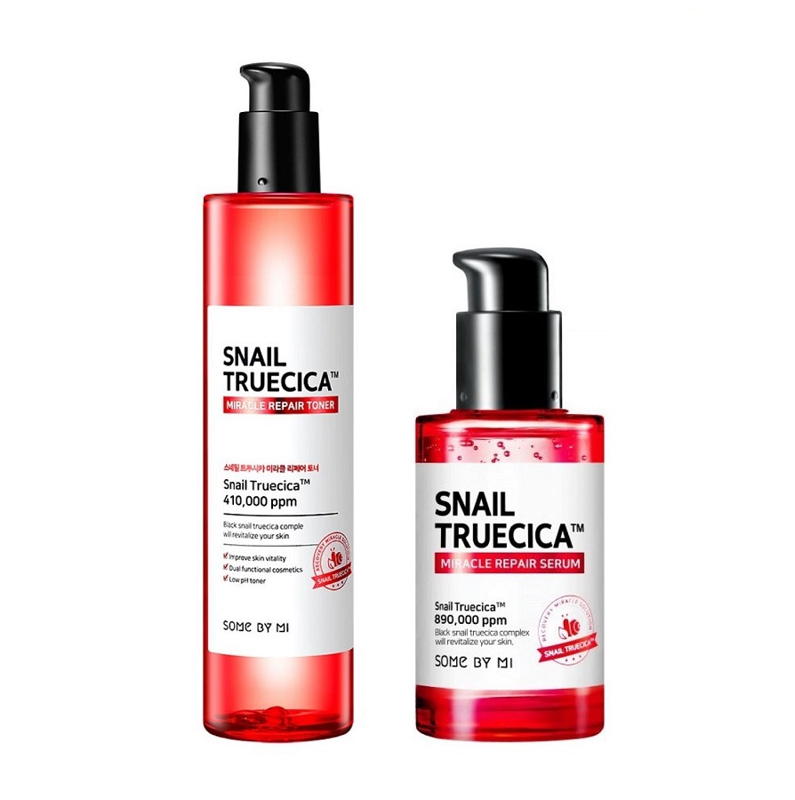 Combo Nước Hoa Hồng + Serum Dưỡng Phục Hồi, Cải Thiện Vết Thâm, Sẹo Some By Mi Snail Truecica Miracle Repair (Toner + Serum)