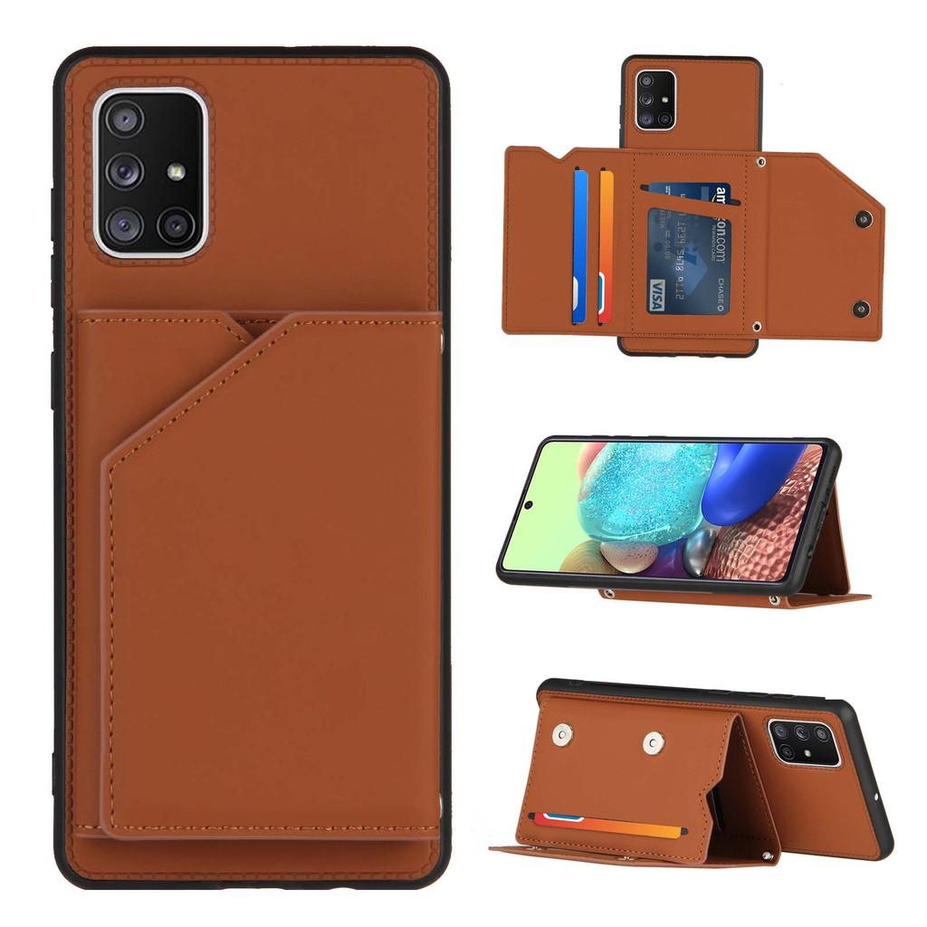 Ốp điện thoại nắp gập thiết kế để thẻ bằng da cao cấp cho Samsung Galaxy S21 Ultra S21 Plus S21+ A12 A32 A52 A72 5G