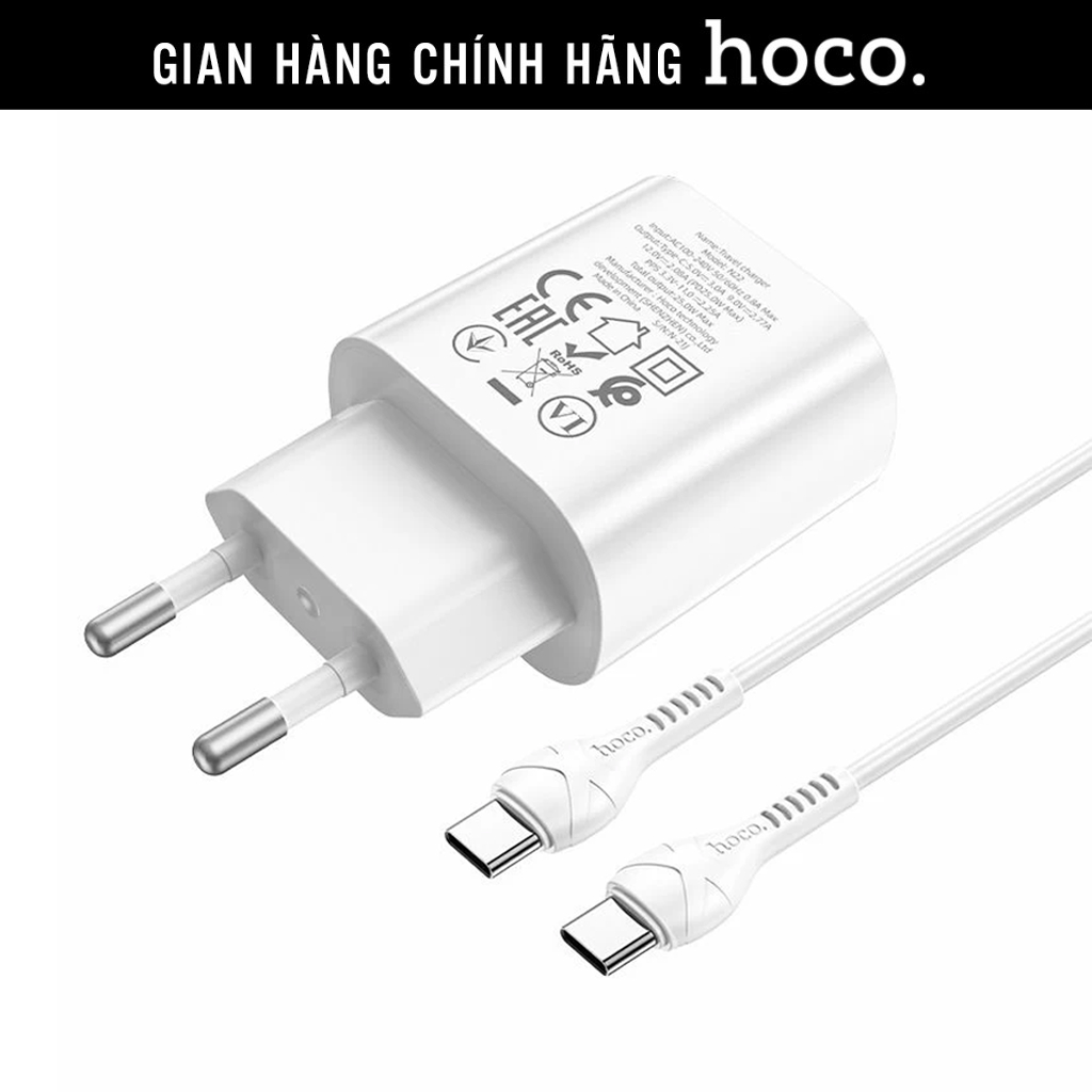 Bộ sạc PD25W Hoco N22 chất liệu cao cấp chống cháy 1 cổng Type-C chân cắm EU tiêu chuẩn, Hoco Mall Official Hàng chính hãng