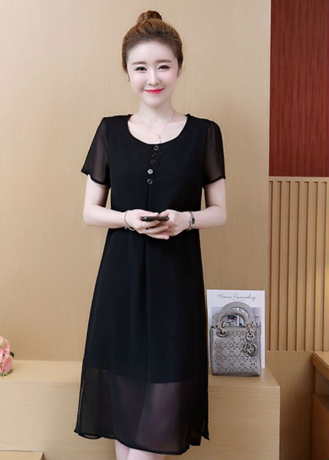 Đầm Suông Nữ Trung Niên Phối Nút LB-07