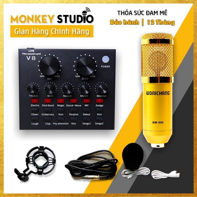 Bộ Mic Hát Livestream V8 + Mic BM900  Dùng Thu Âm Hát Livestream Karaoke Có AutoTune Chuẩn Phòng Thu - hàng Chính Hãng