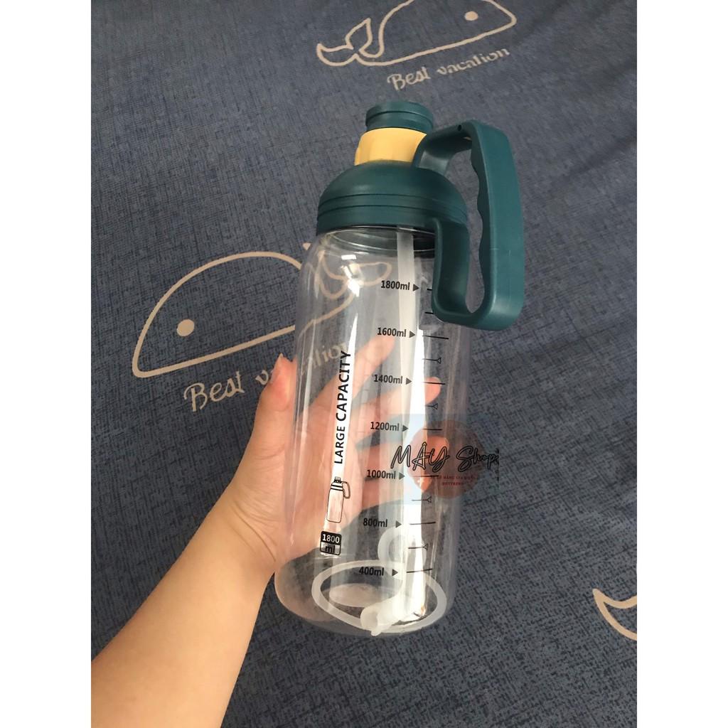 Bình Nước Thể Thao 1.8 Lít Cao Cấp Kèm Ống Hút, Bình Đựng Nước Siêu To Nhựa Dung Tích 1.8l Tiện Dụng