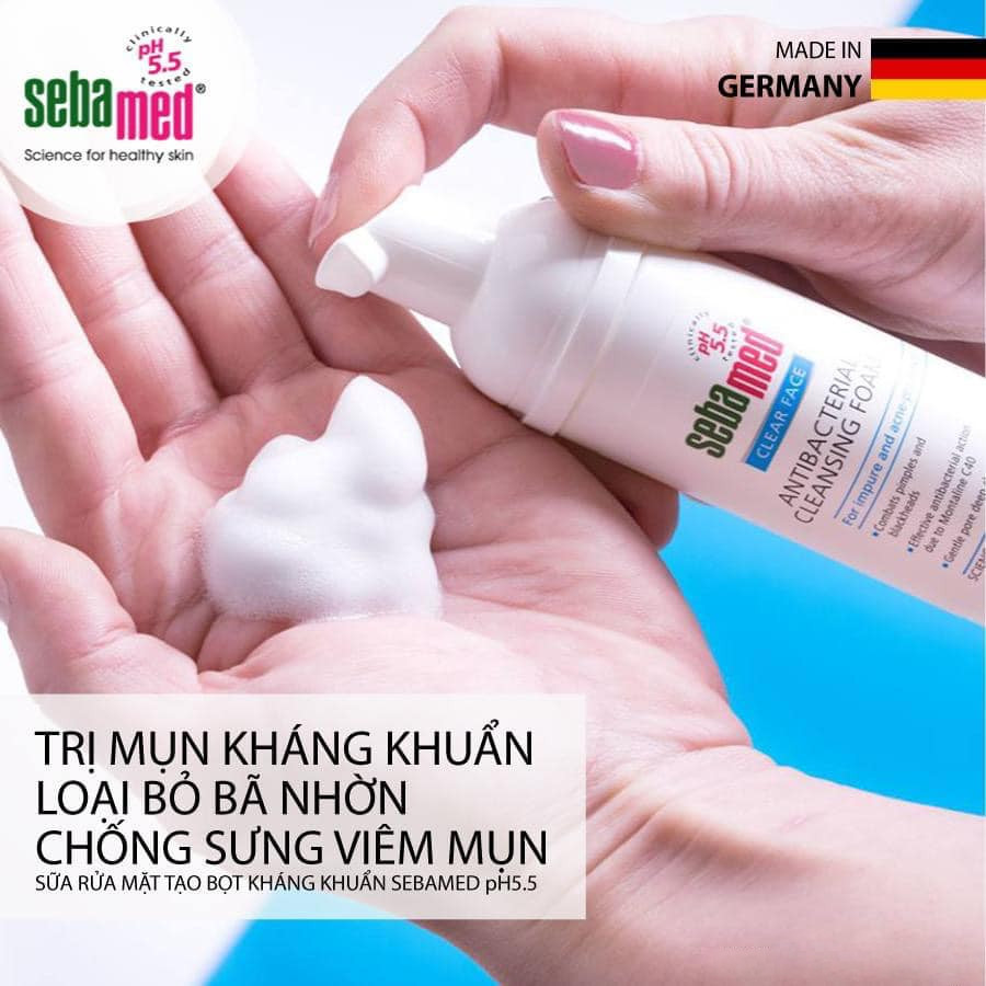 Sữa rửa mặt tạo bọt kháng khuẩn, giảm mụn Sebamed pH 5.5 Clear Face Antibacterial Cleansing Foam (Nhập khẩu)