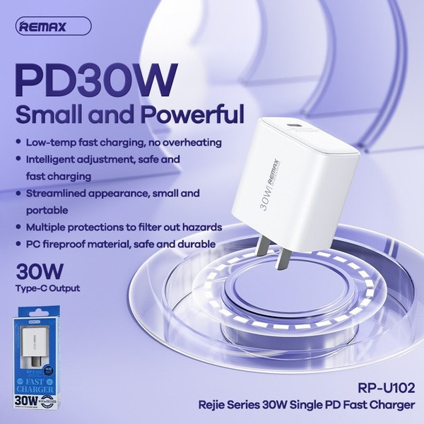 Cóc sạc nhanh Remax RP-U102 PD 30W 1 cổng Type C- Hàng chính hãng