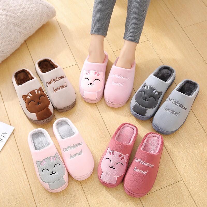 Dép Bông Unisex Hình Mèo, Đế Cao Su Dẻo, Dép Lông Mịn siêu Kute. - Thời Trang PKT