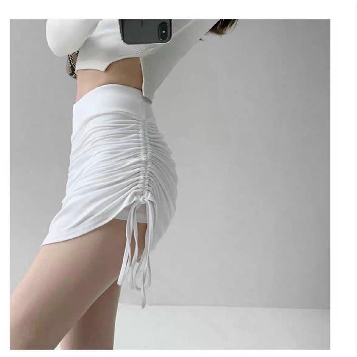 Chân váy ngắn rút dây hai bên hình thật