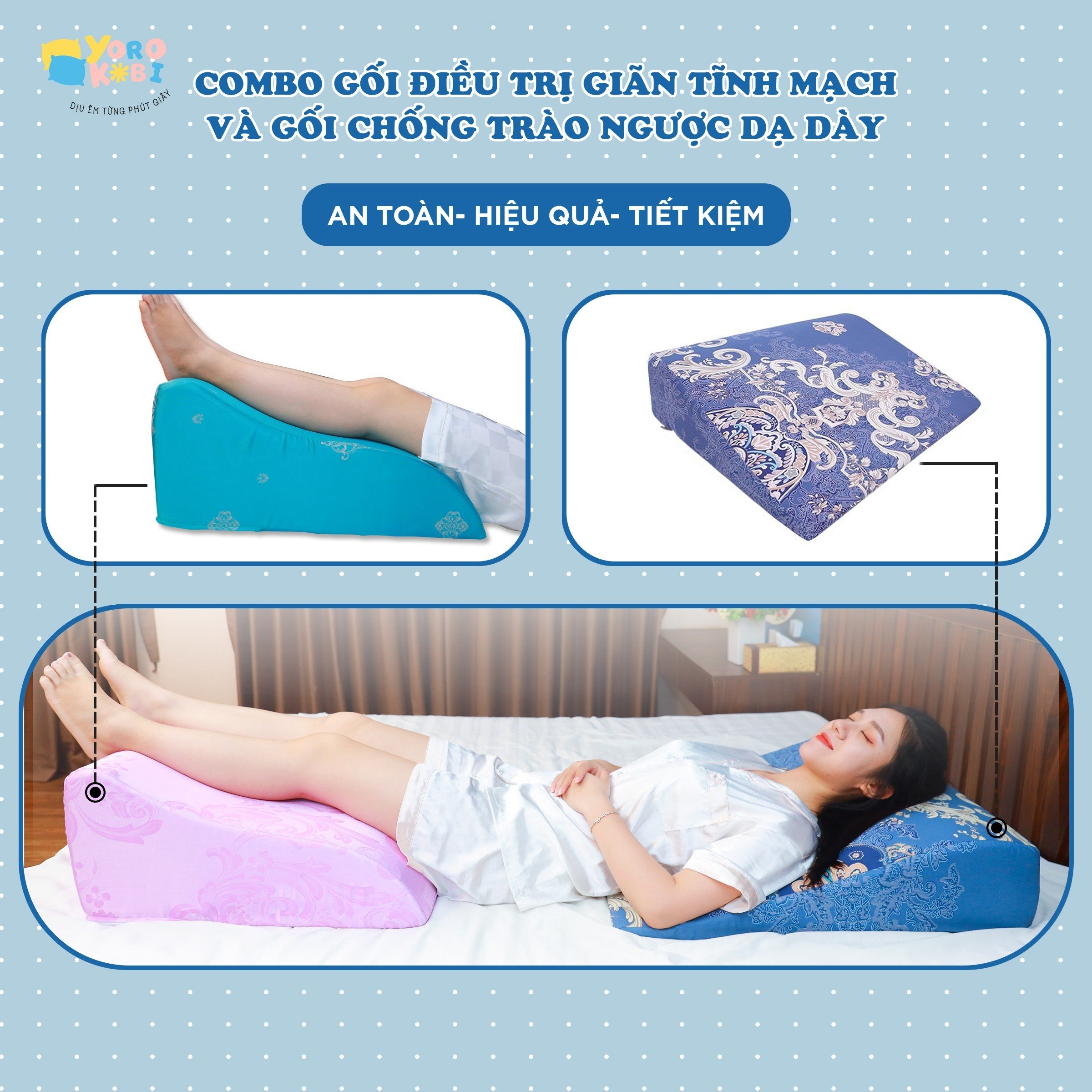 GỐI CHỐNG GIÃN TĨNH MẠCH YOROKOBI - KÍCH THƯỚC 55x48x25CM, HÀNG THƯƠNG HIỆU