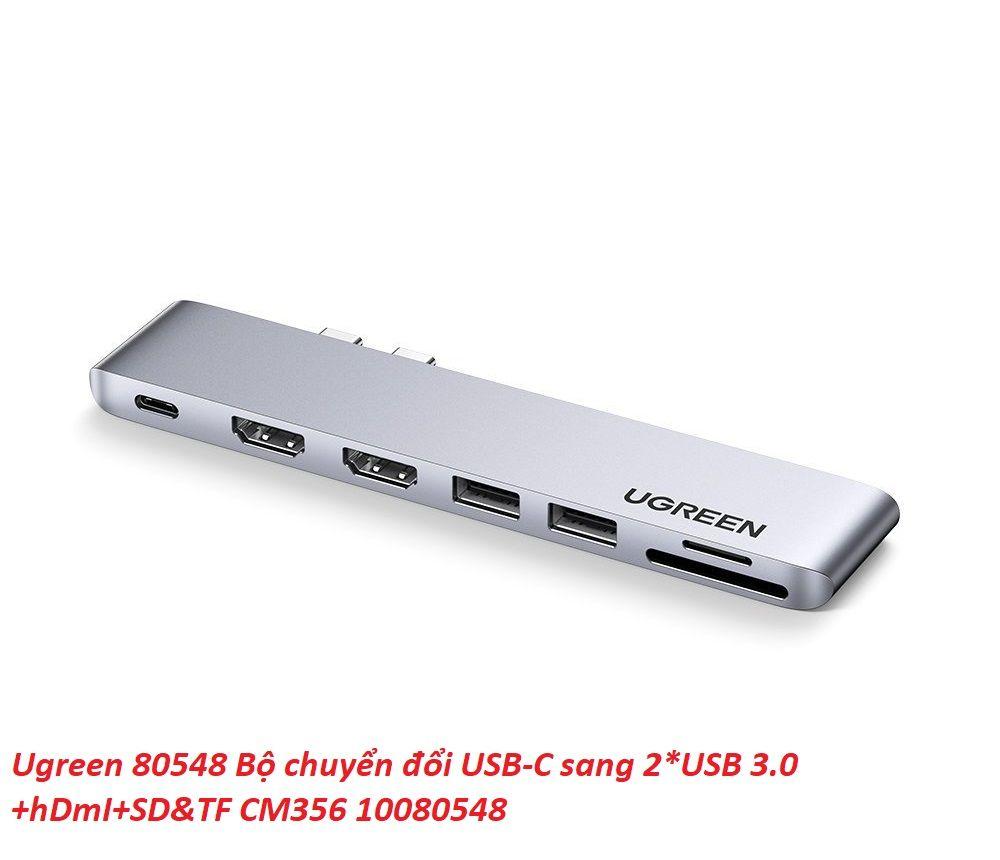 Ugreen UG80548CM356TK dùng cho macbook chip intel 2 cổng USB type C sang 2*USB 3.0+ 2xhdmi + SD&amp;TF + sạc 100W PD thunderbolt 3 - HÀNG CHÍNH HÃNG