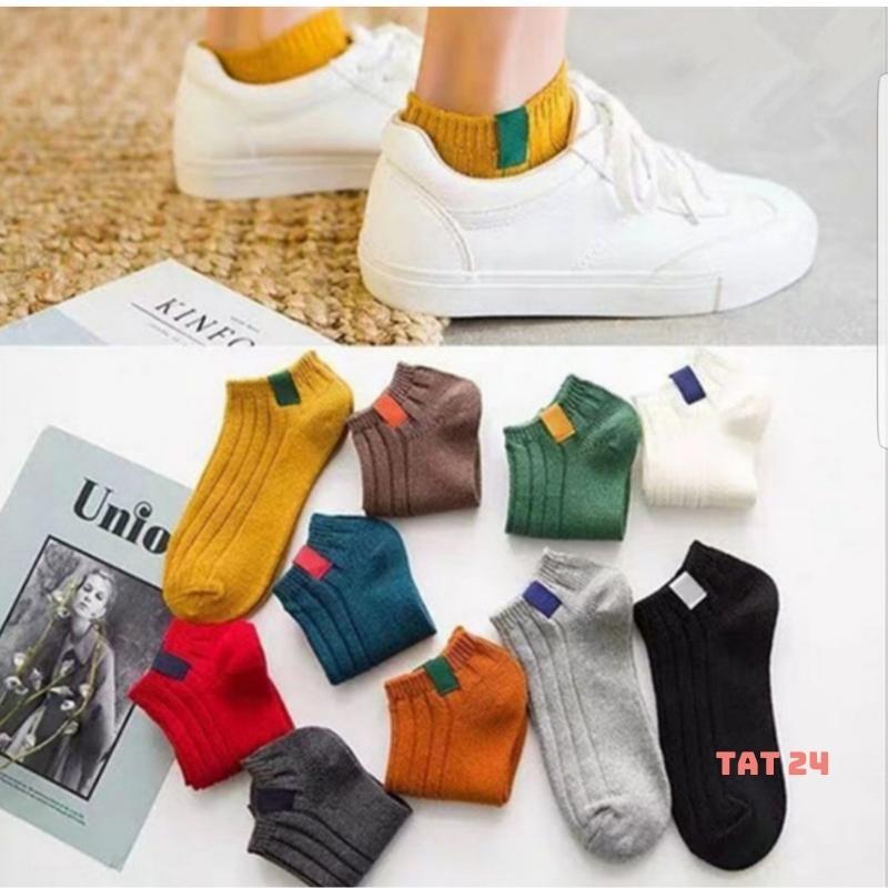 Set 10 đôi Tất nam nữ cổ ngắn nhiều màu cotton vớ nam nữ cổ ngắn nhiều màu cotton