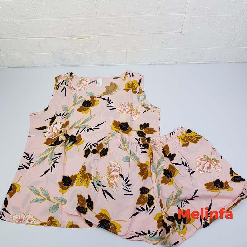 Bộ đồ ngủ nữ, bộ đồ mặc nhà áo ba lỗ quần short vải lanh lụa cotton thoáng mát mặc mùa hè, bộ ba lỗ mã VABD0179