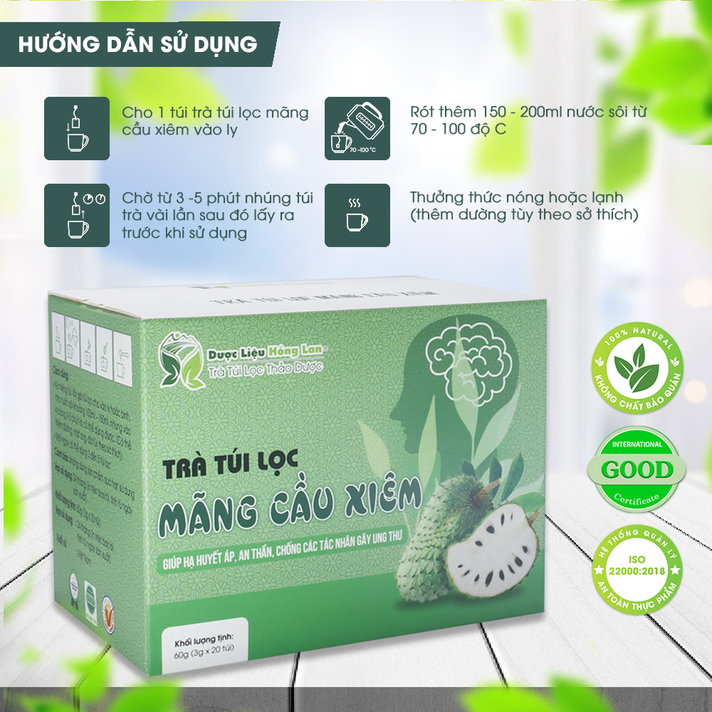 Trà Túi Lọc Trái Mãng Cầu Xiêm (Mãng Cầu Gai) 60g (20gói x 3g) Dược Liệu Hồng Lan