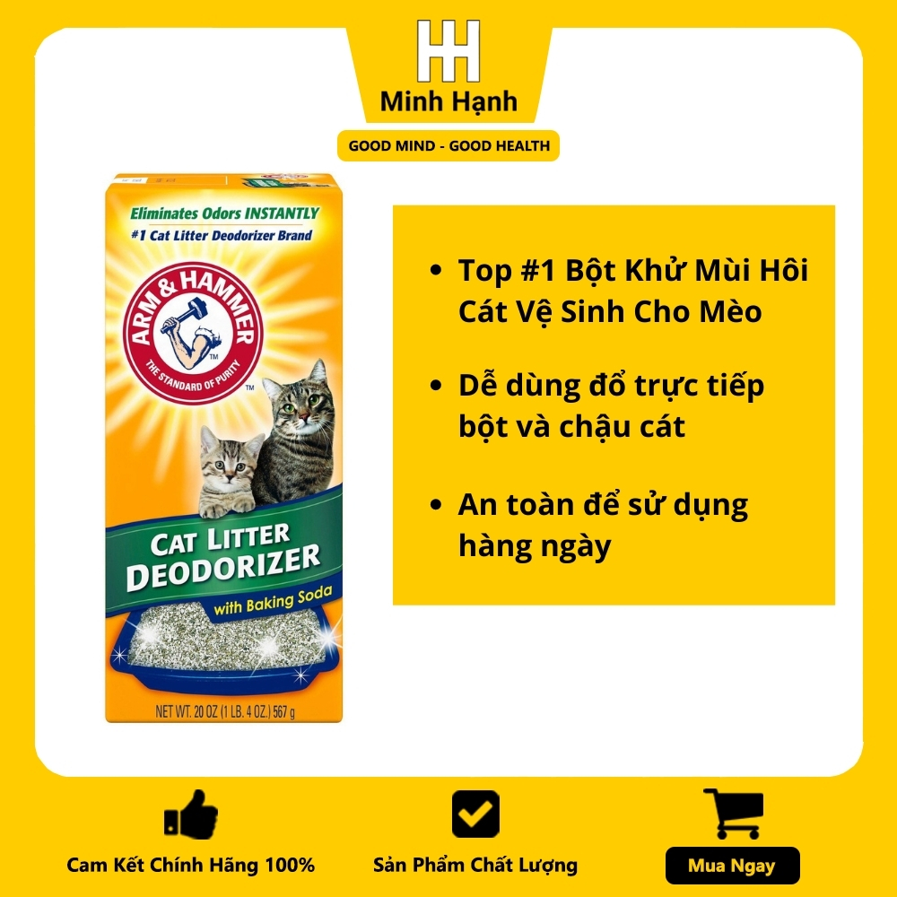 Bột Baking Soda Khử Mùi Hôi Trong Mọi Loại Cát Vệ Sinh Cho Mèo Chính Hãng Nhập Khẩu Từ Mỹ Arm &amp; Hammer Cat Litter Deodorizer (Hộp 567 gram), Trộn Trực Tiếp Vào Cát, An Toàn, Dễ Sử Dụng, Thơm Và Mèo Bạn Rất Thích