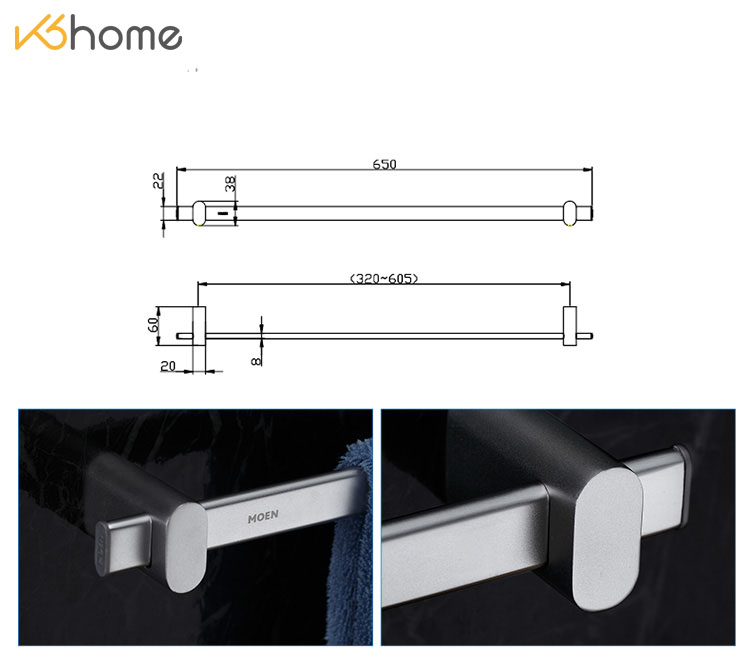 Thanh vắt khăn đơn nhà tắm 65cm dòng Alisa Moen - ACC2403