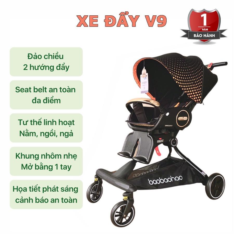 Xe đẩy cho bé BAOBAOHAO V9 2 chiều 3 tư thế xoay 360 độ ngồi - ngả - nằm cho trẻ sơ sinh - 5 tuổi, Xe đẩy gấp gọn cho bé