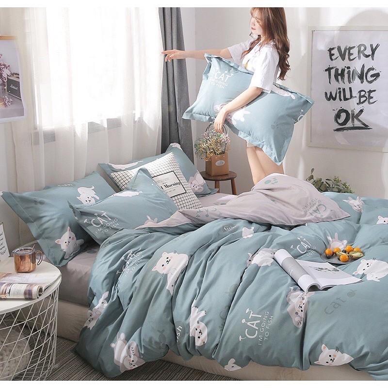 Bộ chăn ga gối phong cách Hàn Quốc _ Mèo xanh