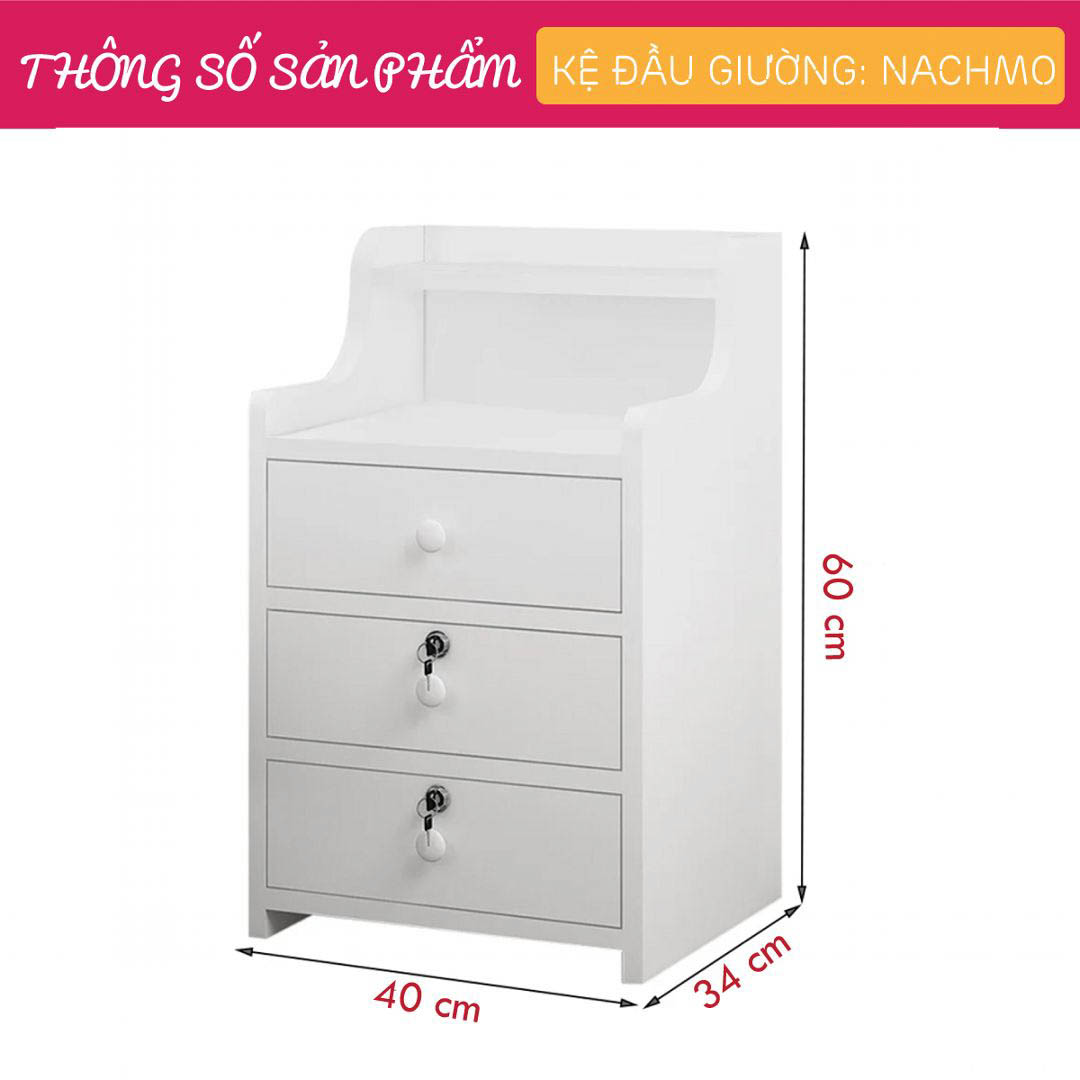 Kệ gỗ đầu giường hiện đại SMLIFE Nachmo | Gỗ MDF dày 17mm chống ẩm | D40xR34xC60cm