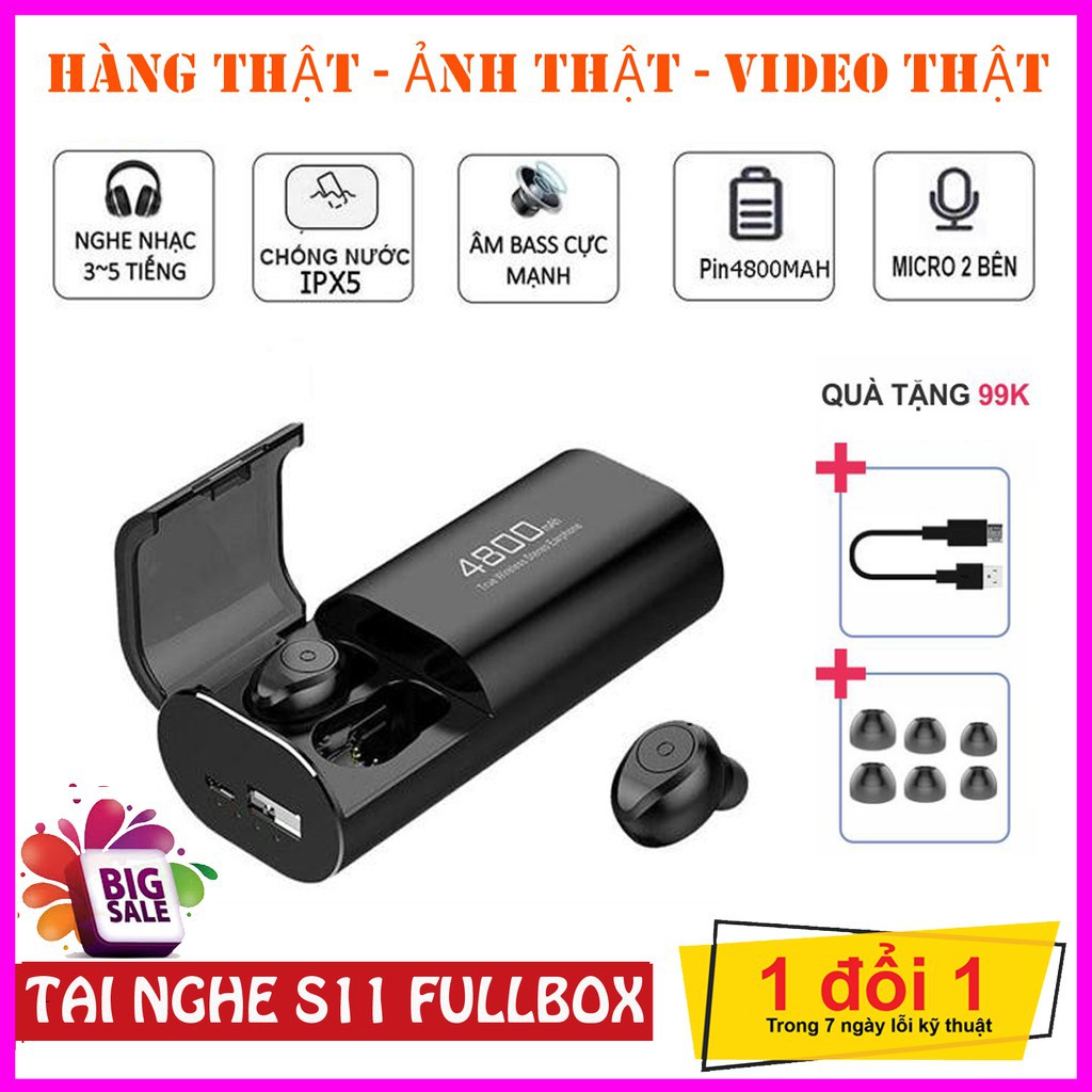 Tai nghe bluetooth FLOVEME S11 Kiêm sạc dự phòng  4800mAh - Pin siêu khủng -  Chống nước IPX5  - Cảm ứng vân tay - Hàng Chính Hãng