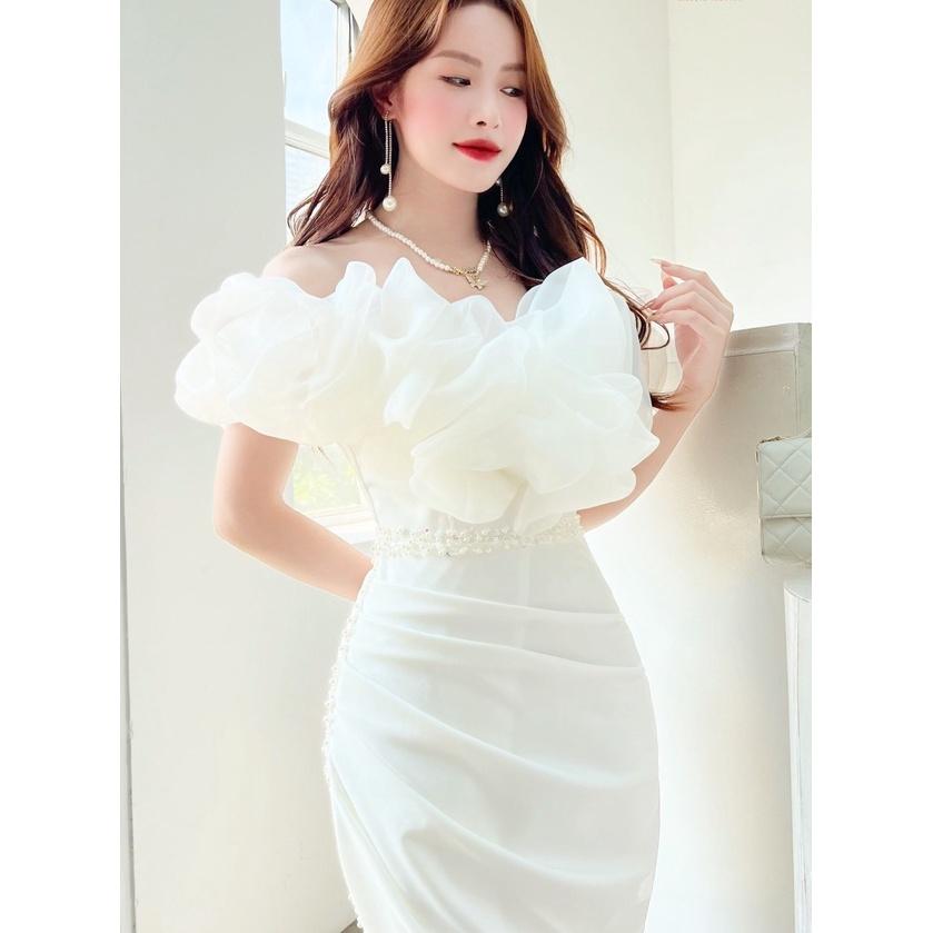 Đầm Dự Tiệc LILIA DRESS Cúp Ngực Màu Trắng, Đầm Dự Tiệc Sang Trọng Chất liệu Umi Hàn Phối Voan - Nổi Bật Sang Trọng