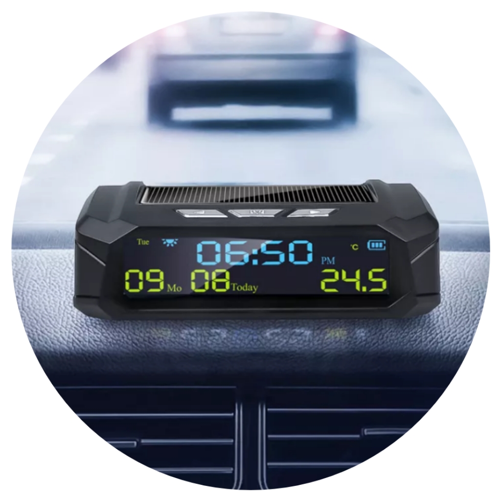 Đồng hồ báo giờ ô tô năng lượng mặt trời đa năng với màn hình led mẫu mới loại tốt, phụ kiện xe hơi