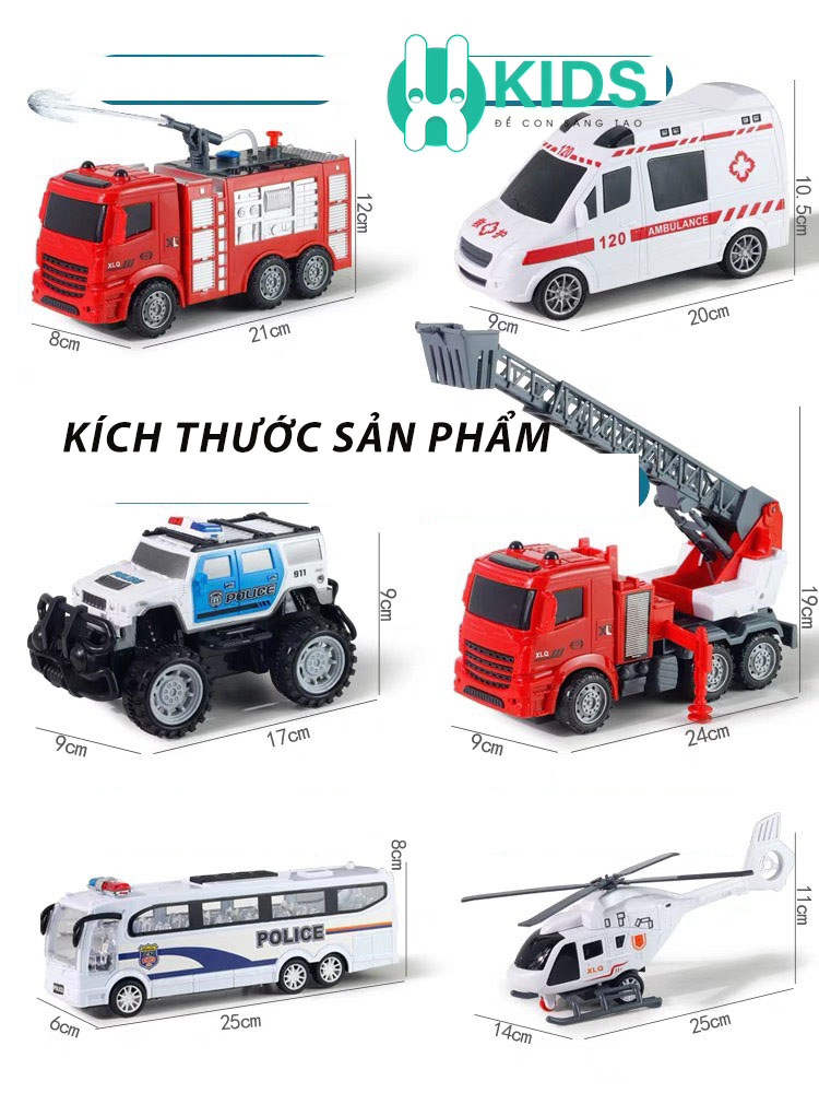 BỘ 6 xe cứu hộ đường phố cỡ siêu lớn cho bé, đồ chơi ô tô xe cảnh sát, xe cứu thương, cứu hoả và trực thăng trẻ em