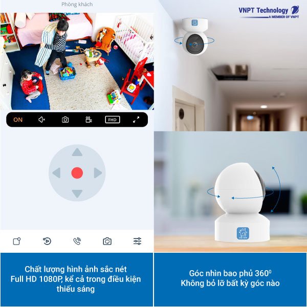 Camera IP Wifi VNPT Technology ONE HOME  Home Vision HVIP01 xoay 360 quan sát rõ ngày và đêm hàng chính hãng