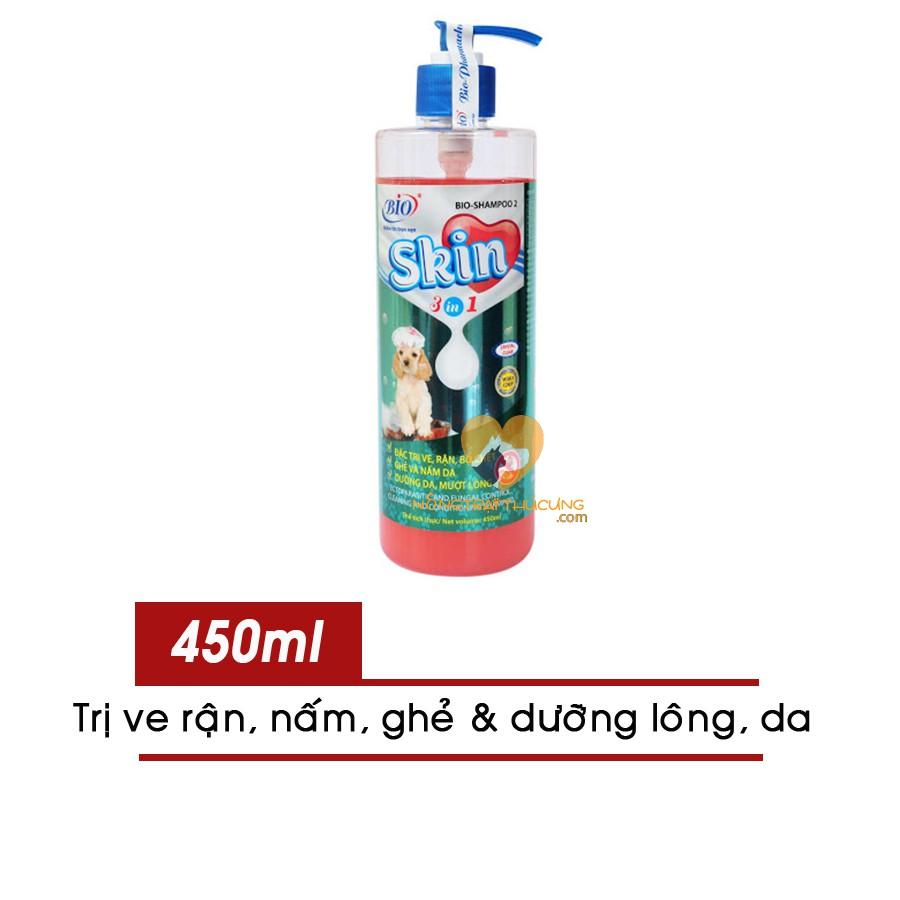 Sữa Tắm Bio Skin Cho Chó (3in1) - Đặc Trị Ve, Rận, Bọ Chét, Ghẻ & Nấm Da, Dưỡng Da, Mượt Lông, Khử Mùi Hôi Chai 450ML