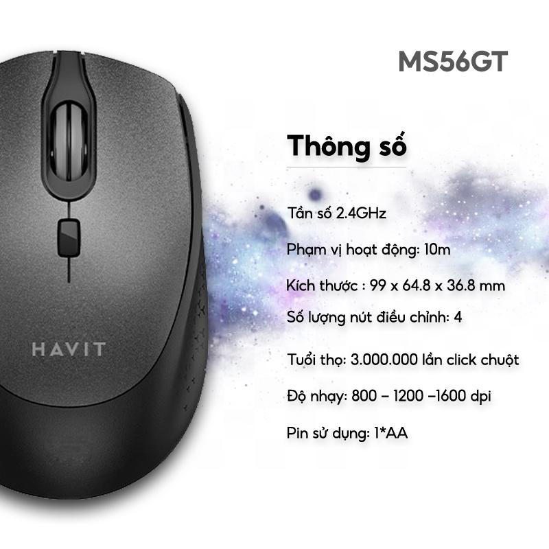 Chuột Không Dây HAVIT MS56GT 3 Chế Độ DPI, Tích Hợp 4 Nút Điều Chỉnh - Hàng Chính Hãng