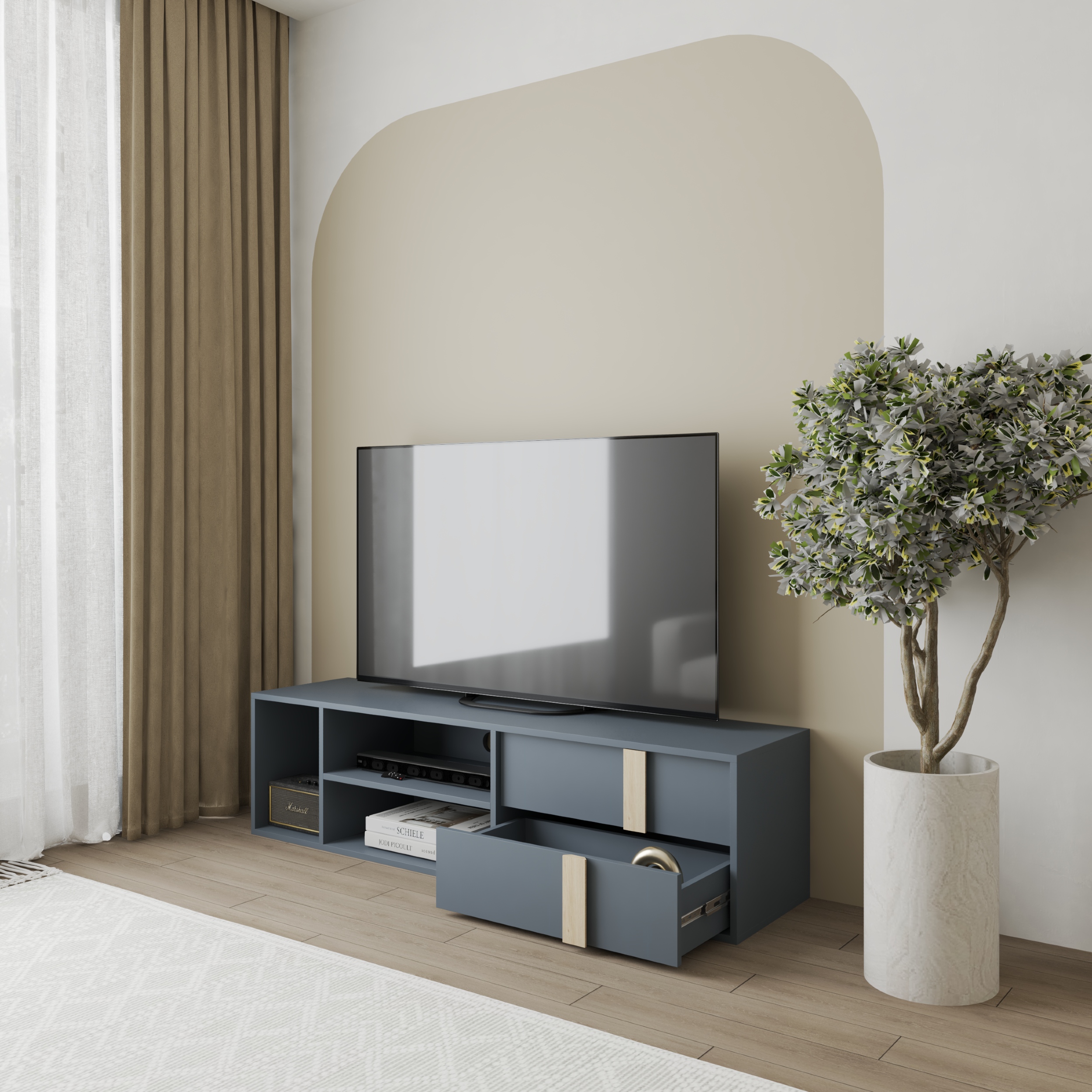 HAPPY FURNITURE , Kệ TV 2 ngăn kéo - SPACE, KTV_088 , 160cm x 40cm x 42cm DxRxC