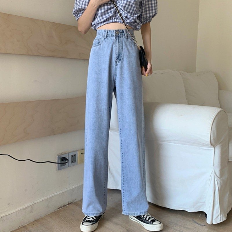 Quần jean quan baggy dáng suông ống rộng nữ
