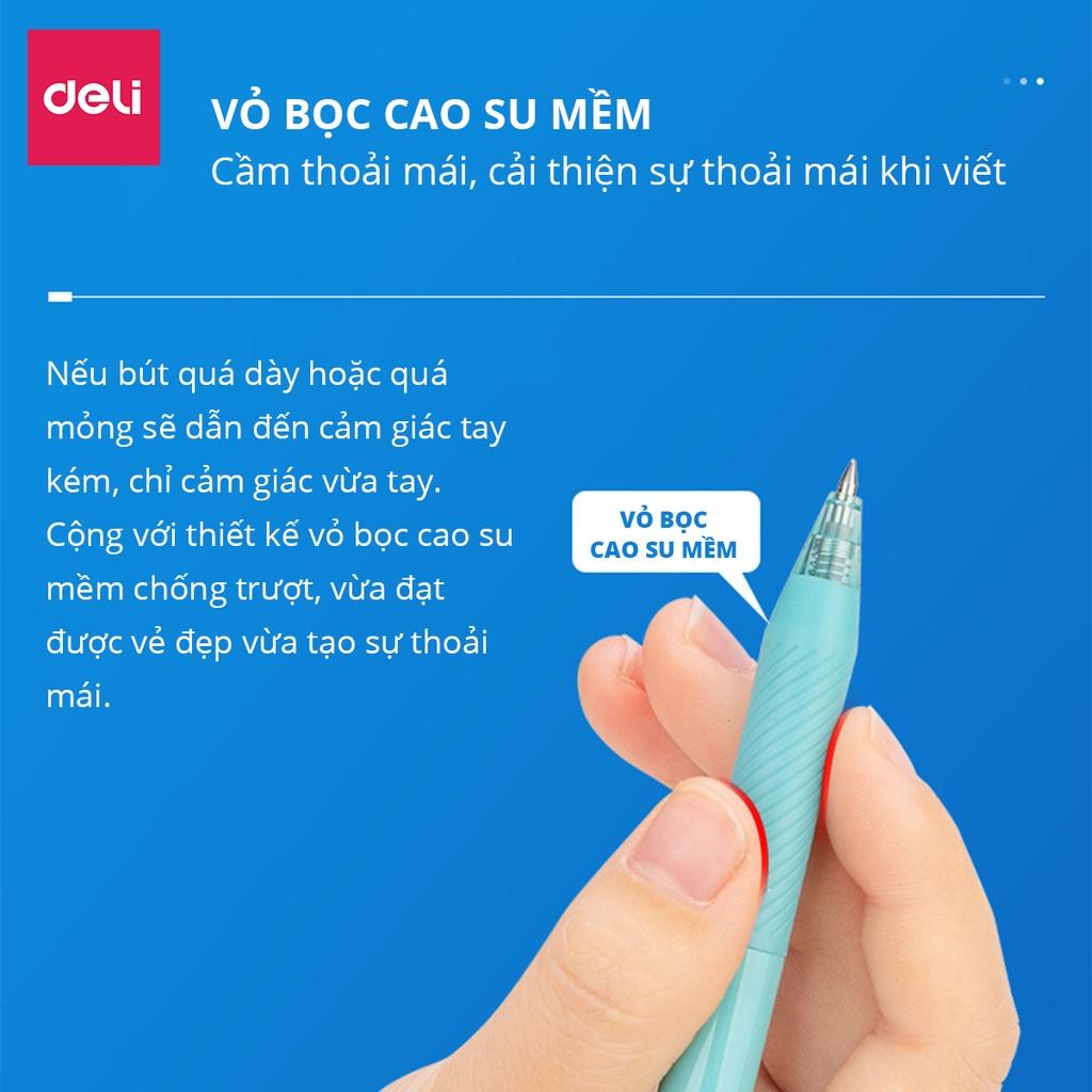 Bút Bi Nước Mực Gel Màu Đen Cao Cấp Ngòi 0.5mm Deli - Kẹp Bút Điều Chỉnh Kích Thước - 4 Màu Sắc Thời Trang BST Văn Phòng Phẩm Cao Cấp Nusign - NS568