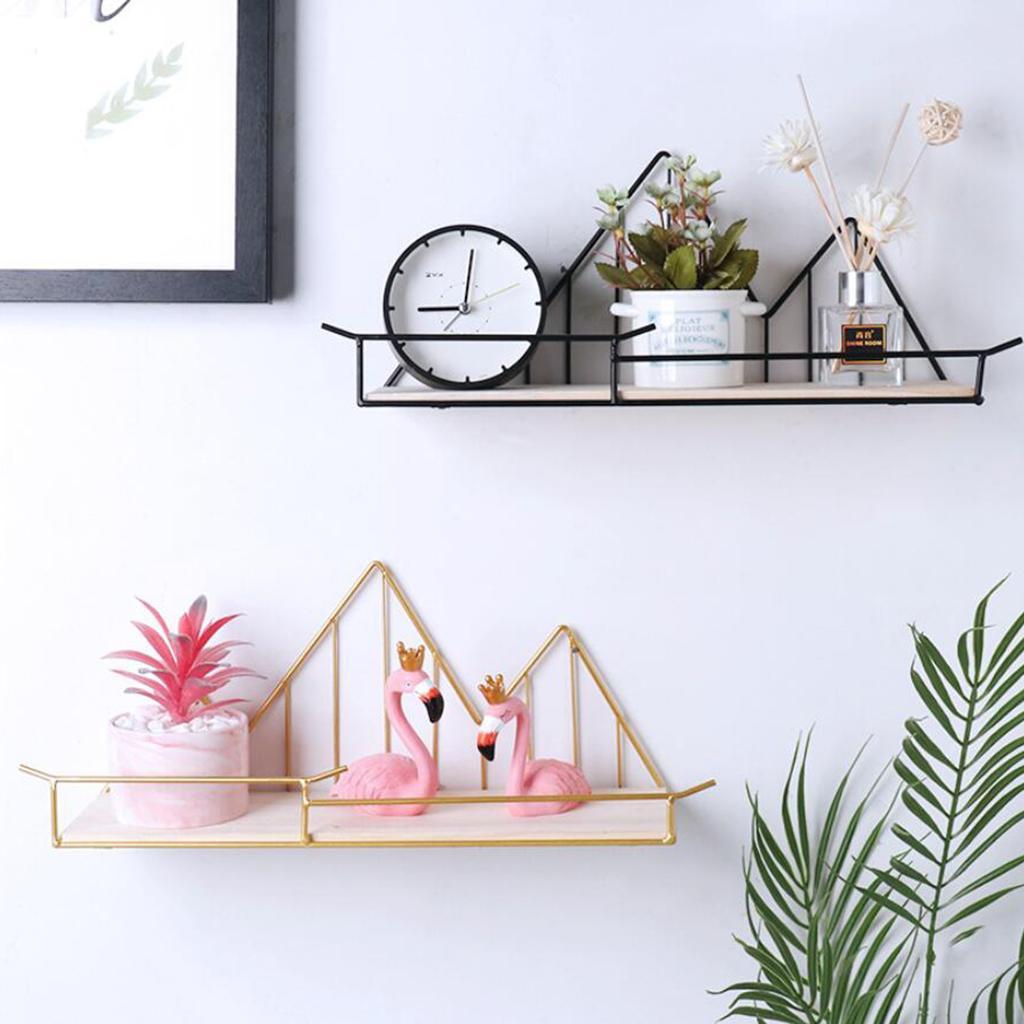 Nordic Style Iron Wood Wall Shelf Rack Shelf Wall Mount Display Organizer Black