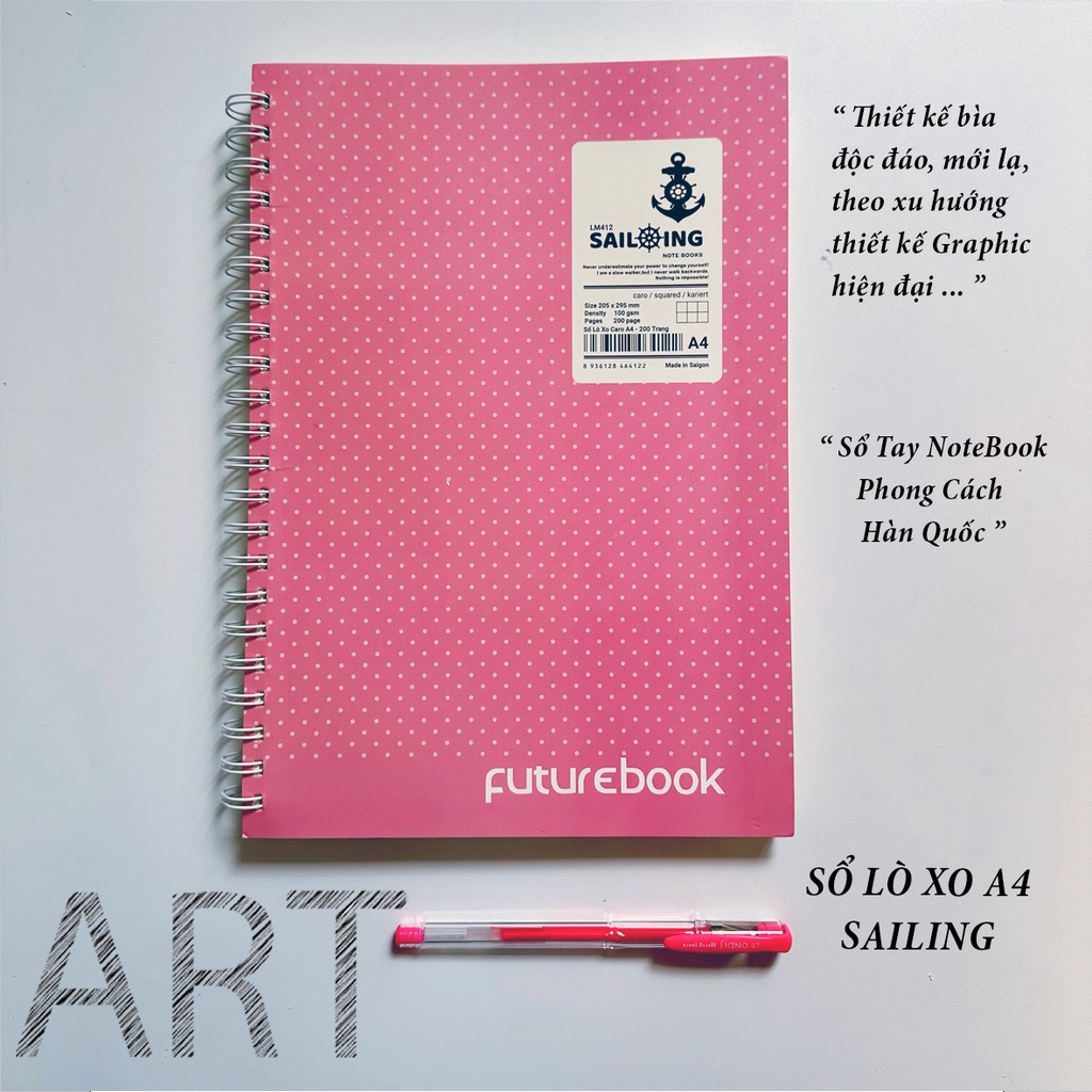 Sổ Lò Xo SAILING- Dòng kẻ Caro - Khổ A4- Mã SP: LM412 - Phong cách Hàn Quốc- VPP FUTUREBOOK.