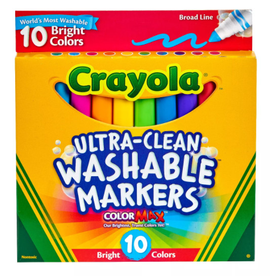 BÚT LÔNG NÉT TO, TÔNG MÀU TƯƠI SÁNG CRAYOLA  10 CÂY (TẨY RỬA ĐƯỢC)