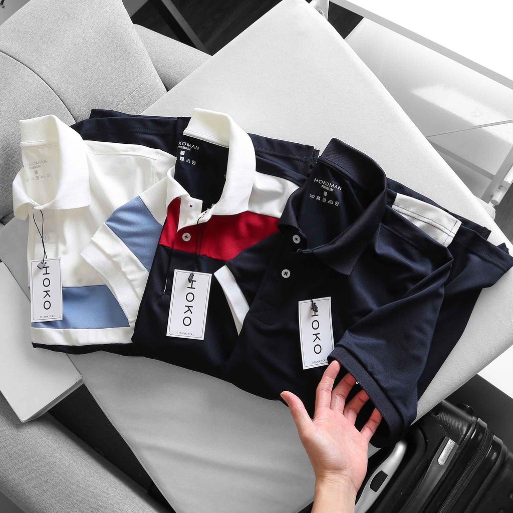 Hình ảnh Áo polo nam thời trang FASHION EKING CLOTHING x HOKO thiết kế trắng đen phối viền  - chất liệu Poli Cá Sấu Xịn Sò