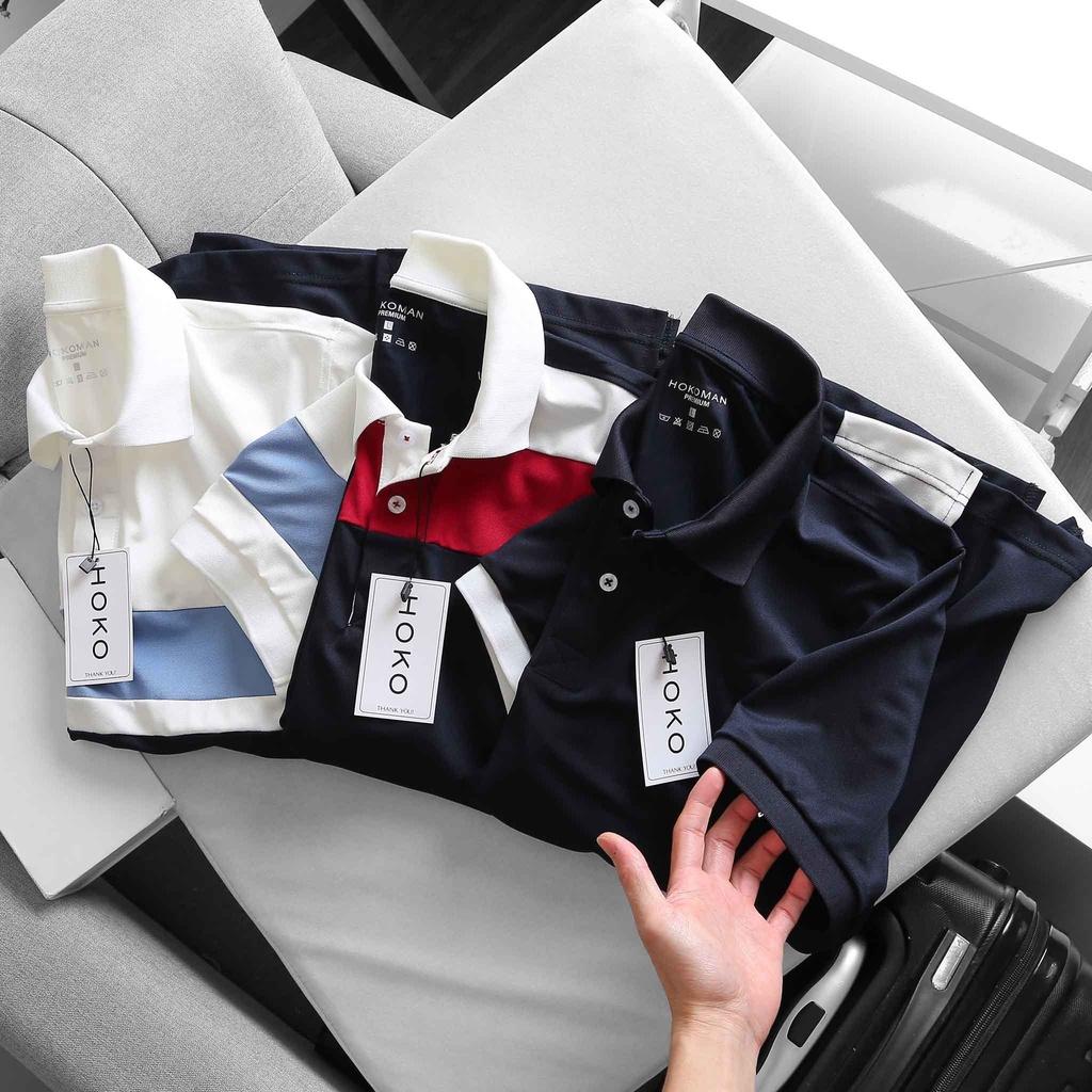 Áo polo nam thời trang FASHION EKING CLOTHING x HOKO thiết kế trắng đen phối viền - chất liệu Poli Cá Sấu Xịn Sò