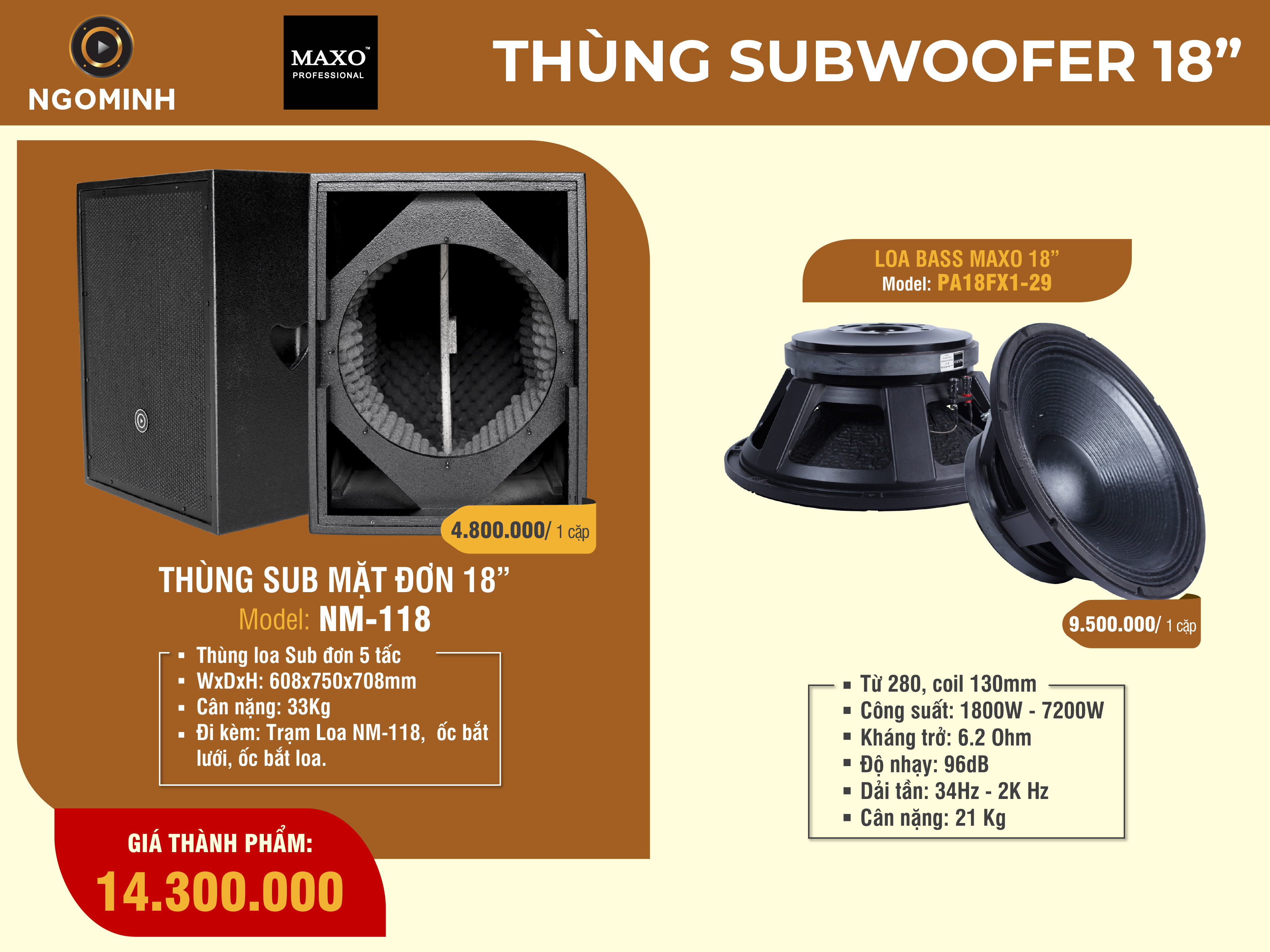 Loa Sub Mặt Đơn NM-118, PA18FX1-29
