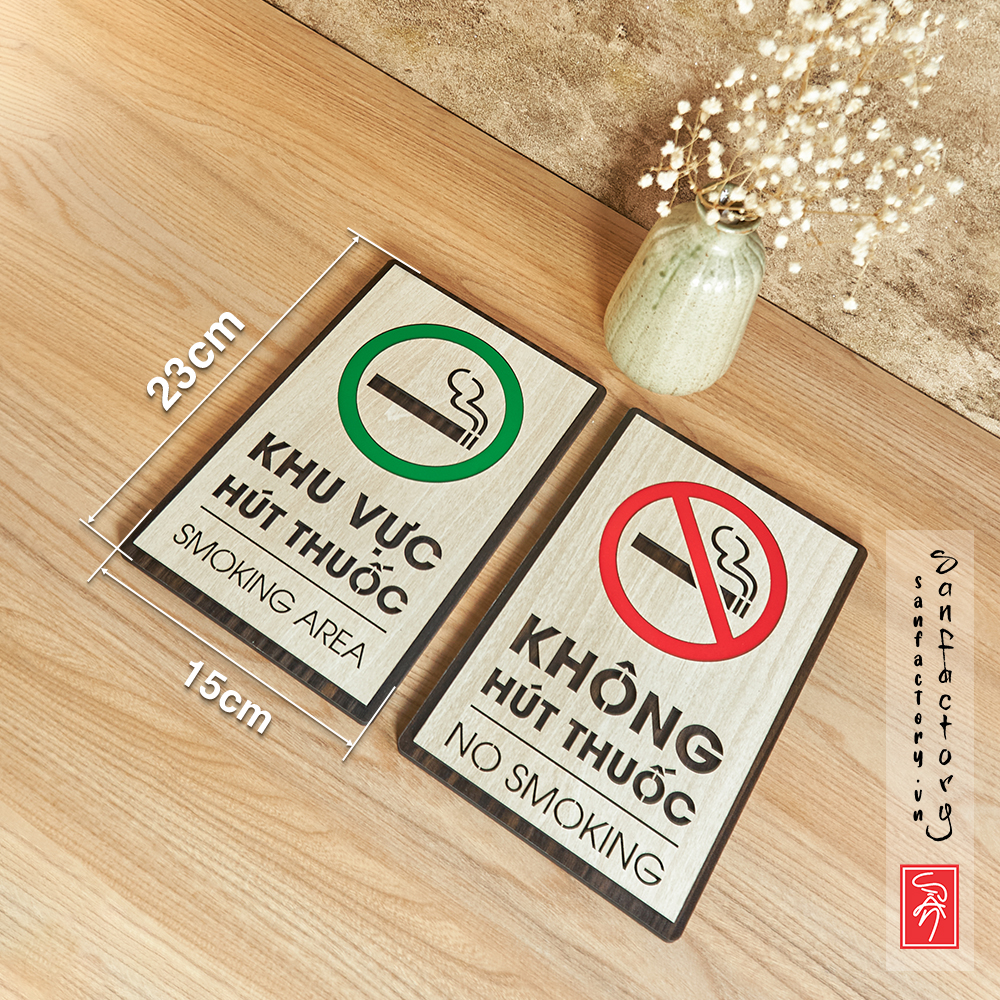 Bảng cấm hút thuốc - No Smoking, khu vực hút thuốc - Smoking Area (Có keo dán tường, biển đứng - biển ngang)