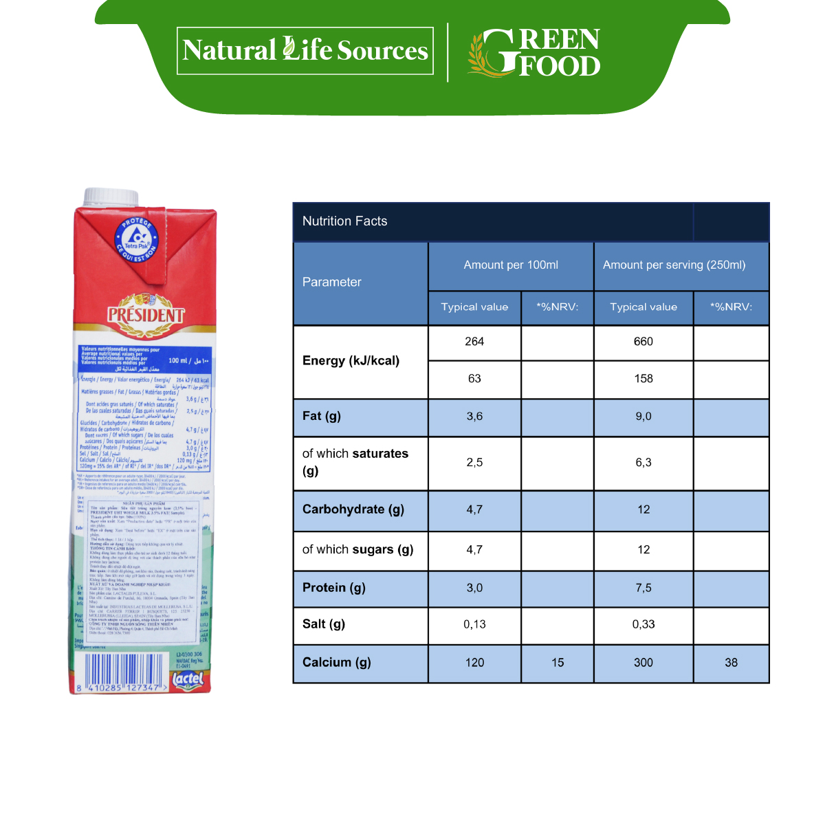 Thùng 6 hộp sữa tươi tiệt trùng nguyên kem cao cấp President không đường | Hộp 1L - Nhập khẩu trực tiếp từ Pháp